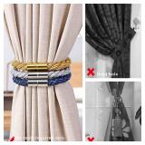 NICEEC 6 Pack Strong Magnetic Curtain Tiebacks Modern Simple Style Drape Tie Backs Convenient Decorative Weave Rope Curtain Holdbacks for Thin or Thick Home & Office Window Draperies (Blue-grey)