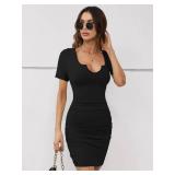 Missufe Short Sleeve Ruched Bodycon Dress Women