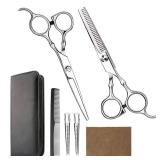 Hair Cutting Scissors Professional Home Haircutting Barber/Salon Thinning Shears Kit with Comb and Case for Men/Women (Silver)