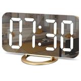 SZELAM Digital Alarm Clock,LED and Mirror Desk Clock Large Display,with Dual USB Charger Ports,3 Levels Brightness,12/24H,Modern Electronic Clock for Bedroom Home Living Room Office - Gold