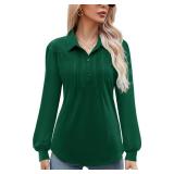 Micoson Womens Polo Tee Shirts Long Sleeve Button Down Tshirt Loose Casual Collared Blouse