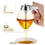 Boao Acrylic Honey Dispenser with Stand Honey Comb Shaped Honey Pot, Syrup and Sugar Jar Pot, No Drip Honey Dispenser with High Capacity Honey Pourer Dispenser