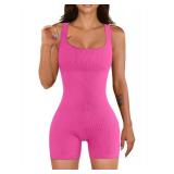 YIOIOIO Women Yoga Romper Workout Ribbed Square Neck One Piece Seamless Tank Top Jumpsuit S