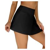 ANFILIA Women Sporty Swim Skirts Bottoms Tummy Control High Waist Swim Dress Black L