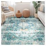 BESTSWEETIE Area Rug 5x7 Rugs for Living Room 5 x 7 Washable Rugs Non Slip Vintage Boho Living Room Rugs for Bedroom Dining Room, Distressed Pattern Carpet, Green