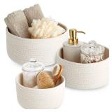 Farmlyn Creek 3 Pack Woven Baskets for Storage, Small Round Cotton Rope Organizing Bins (3 Sizes, White)