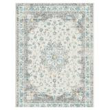 Valenrug Washable Rugs 5x7, Area Rugs for Living Room, Stain Resistant Floor Carpet, Vintage Non-Slip 5x7 Rugs for Bedroom, Kitchen, Dining Room, Grey - Retail: $84.24