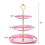 Fasmov 3 Pack 3 Tier Plastic Cupcake Stand, Dessert Plates Cake Fruit Candy Display Tower Reusable Pastry Platter for Wedding Birthday Baby Shower Tea Party Decorations - White, Pink Green