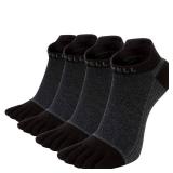 VWELL Cotton Toe Socks Five Finger Socks No Show Crew Athletic Running Socks 4 Pairs,Size 7-11