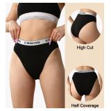 UMMISS Cotton Underwear for Women High Waisted Stretch Panties Soft Breathable Ladies Brazilian Bikini Panty Black L