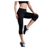 NELEUS 2 Pack Tummy Control High Waist Workout Yoga Capri Leggings Yoga Pants,9027,Black,Dark red,XL,EU 2XL