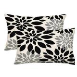 Outdoor Lumbar Pillow Covers 12x20 Set of 2 Black Gray Lumbar Pillow Case Oblong Throw Pillows for Couch Sofa Bench Chair Dahlia Flowers Decorative Modern Pillowcases Rustic Home Decor Pillow Cases