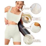 Workout Sets for Women Two Piece Sets for Women Summer Seamless Ribbed High Waist Leggings with Sports Bra Crop Tank Gym Yoga Sets, Beige, M