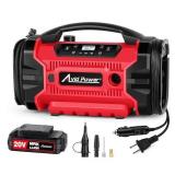 Tire Inflator Air compressor Portable w/ 3 Power Source (110V AC, 12V DC, 20V Battery), Car Tire Pump w/Inflation & Deflation Modes, Triple Power Tire Inflator w/Dual Powerful Motors - Retail: $95.82