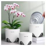 Meshpot 6 inch Orchid Pots with Holes,Set of 1,Double Layer Plastic Imitate Ceramic Orchid Planter Provide Good Air Circulation,Clear Orchid Pot Match Decorative Orchid Container