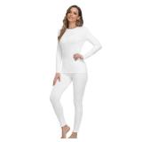 WEERTI Thermal Underwear for Women Long Johns with Fleece Lined, Base Layer Women Cold Weather Top Bottom White