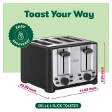 BELLA 4 Slice Toaster with Auto Shut Off - Extra Wide Slots & Removable Crumb Tray and Cancel, Defrost & Reheat Function - Toast Bread & Bagel, Black