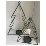 Christmas Tree Candle Holders Light Green (Set of 2)