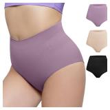 PUMIEY 3 Pack Womens Shapewear Panties Tummy Control Shaper Underwear Mid Waist, Jet Black + Cream + Mauve, Small-Medium