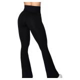 Sunzel Flare Leggings, Crossover Yoga Pants with Tummy Control, High-Waisted and Wide Leg, 30" Inseam, Black Large