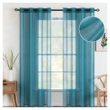 MIULEE 2 Panels Teal Blue Semi Sheer Window Curtains Elegant Grommet Top Window Voile Panels/Drapes/Treatment Linen Textured Panels for Bedroom Living Room (54X84 Inches)