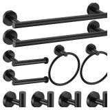 10Pieces Matte Black Bathroom Hardware Accessories Set Hand Towel Ring 16 inch Towel Bar Toilet Paper Holder Towel Hooks 4 Pieces Round SUS 304 Stainless Steel Heavy Duty Wall Mounted Bathroom Holder