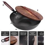 Leidawn 12.8" Carbon Steel Wok-11Pcs Woks & Stir Fry Pans Wok Pan with Lid, No Chemical Coated Chinese Wok with 10 Cookware Accessories, Flat Bottom Wok for Electric, Induction,Gas Stoves