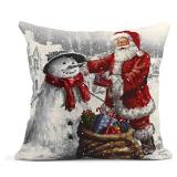 ArtSocket Set of 4 Linen Throw Pillow Covers Wakeu Santa Claus Snowman Merry Christmas Decorative Pillow Cases Home Decor Square 18x18 inches Pillowcases