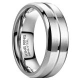 King Ring 8mm Flat Lines Silver Ring - Ultra Polished Mens Ring with Two Matt Lines Stainless Steel Wedding Band K18 - Silver 11