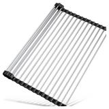 Tomorotec 17.7" x 15.5" Roll Up Dish Drying Rack Over Sink Drying Rack Sink Cover Kitchen Sink Accessories Gadget Multipurpose Organizer Foldable Stainless Steel Drainer