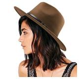 DRESHOW Women Classic Felt Fedora Wide Brim Floppy with Belt Buckle Panama Hat