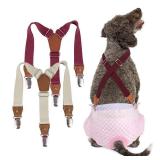 Pet Soft Dog Suspenders 2 Pieces Female Dog Diaper Suspenders for Dogs Diaper Keeper Suspender for Dog Skirt, Dog Dress (Brown & Burgundy, S/M)