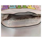 LONEDREAM Stoney Clover Preppy Makeup Bag, Large Capacity Travel Cosmetic Bag, Chenille Letter Open Flat Nylon Stuff Makeup Bag, Preppy Patch Better Belt Everything Makeup Bag(White)