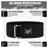 BEAST RAGE Quick Workout Weight Lifting Belt Buckle Auto Lock, 4 inches Nylon Back Support Self Locking Lifting Belt for Powerlifting Adjustable Men and Women Fitness, Olympic Deadlift (M, Black)