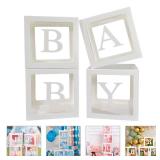 PERPAOL Baby Boxes with Letters for Baby Shower, 4pcs White Clear Balloon Block Box with 8 Letters for Gender Reveal Decorations Birthday Partyâ¦