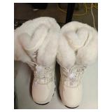 HOBIBEAR Boys Girls Winter Snow Boots Waterproof Insulated Faux Fur Lined Mid-Calf Booties (White/New,1 Little Kid)