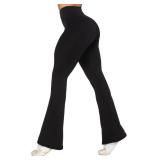 Sunzel Flare Leggings, Crossover Yoga Pants with Tummy Control, High Waisted and Wide Leg, No Front Seam Black Medium 30" Inseam