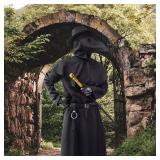 ATTBEA Halloween Costume Compatible for Plague Doctors with Bird Beak Mask, Black Cloak Robe with Hood, Medieval Monk Cosplay for Men priest Adults