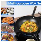 Souped Up Recipes Carbon Steel Wok For Electric, Induction and Gas Stoves (Lid, Spatula and User Guide Video Included)