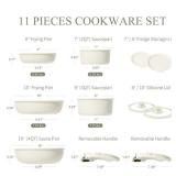 CAROTE Pots and Pans Set Non Stick, Cookware Sets Nonstick, 11pcs Kitchen Set, Oven Safe, Induction Ready, Stackable Non-stick Set with Removable Handle, RV Set with Detachable Handle, Cream White