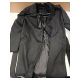 Womens Classic Coat Lapel Collar Open Front Belted Long Jacket Black Small- Retail: $83.05