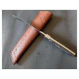 handmade D2 steel 9.5 inch total length steel fixed full tang blade hard wood handle tanto knife with leather sheath