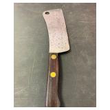 meat cleaver wood handle game processing heavy aprox 12 inch long rust