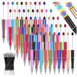 Crtiin 50 Pieces Plastic Beadable Pen Bulk Bead Ballpoint Pen Shaft Black Ink Beaded Pens with 50 Refills for DIY Making Gift Kids Students Office School Supplies (Bright Color)