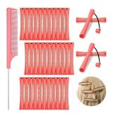 36 Pieces Cold Wave Rod Hair Perm Rods Hair Rollers Perming Rods Curlers with Steel Rat Tail Comb for Hairdressing Styling (Pink, 0.51 Inch)