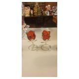 2 red candle holders