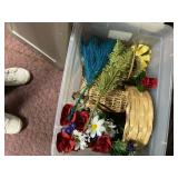 Tote of small baskets artificial flowers