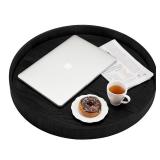 24 Inches Extra Large Round Solid Wood Serving Tray, Classic Tea Coffee Table Tray Breakfast Tray, Black Wooden Decorative Ottoman Tray Serve for Snack Food Kitchen Party Bar, Raised Edges