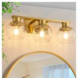 Modern Light Fixture, 3-Lights Gold Vanity Bathroom Lighting Fixture with Clear Glass Shade, 21.65in for Wall Sconce, Over Mirror, Living Room, Kitchen, UL Certified, Dimmable