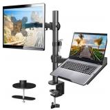 HUANUO Laptop Monitor Mount, Single Monitor Desk Mount Holds 13-32 inch Computer Screen, Laptop Notebook Desk Mount Stand Fits Up to 17 inch, Fully Adjustable Weight Up to 22 lbs